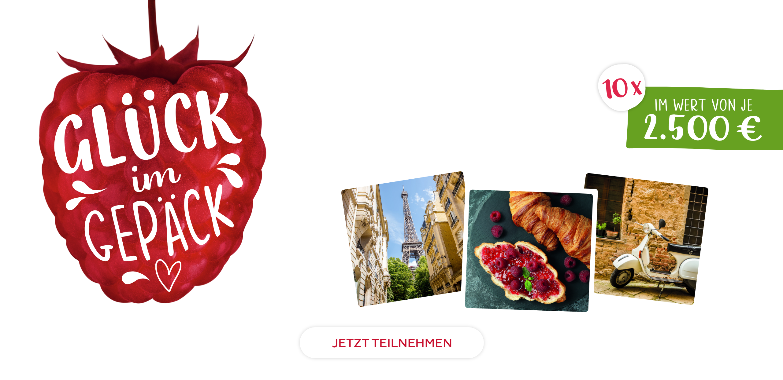 Gewinnspiel 'Glück im Gepäck': Mitmachen und einen von 10 Städtetrips im Wert von je 2.500 Euro gewinnen. Jetzt teilnehmen.